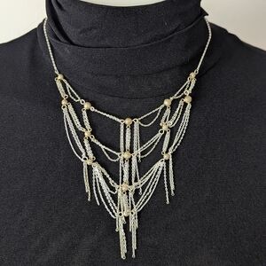 Silver Color and Champagne Gold Chain Necklace Dangling Statement Apt 9